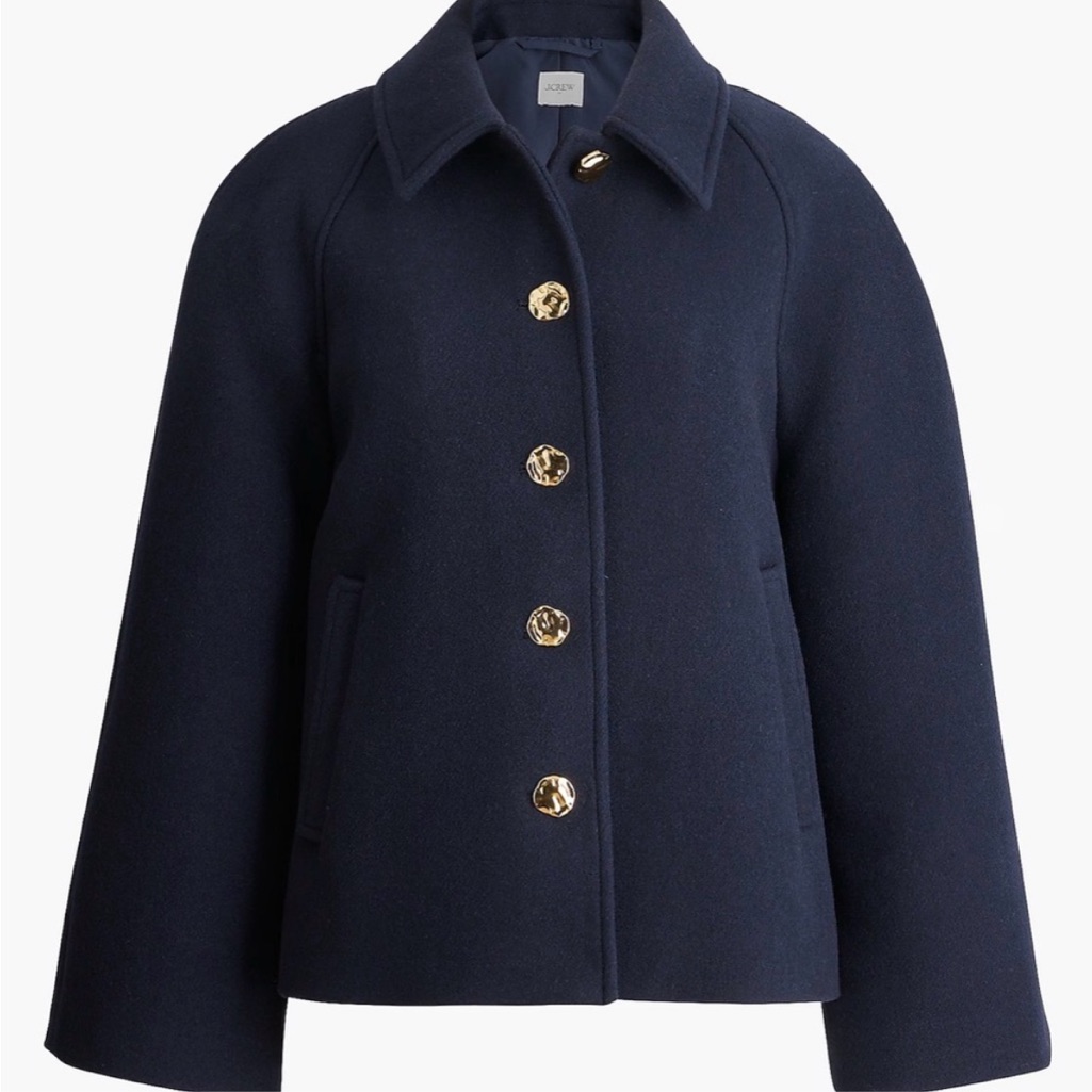 New J.Crew Women's Cropped Wool-Blend Navy Blue Swing Coat Jacket Sz M $298
